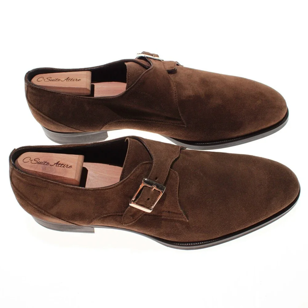 Pastori NWOB Faustus Single Monk Strap Dress Shoes Size 9 in Brown Suede
